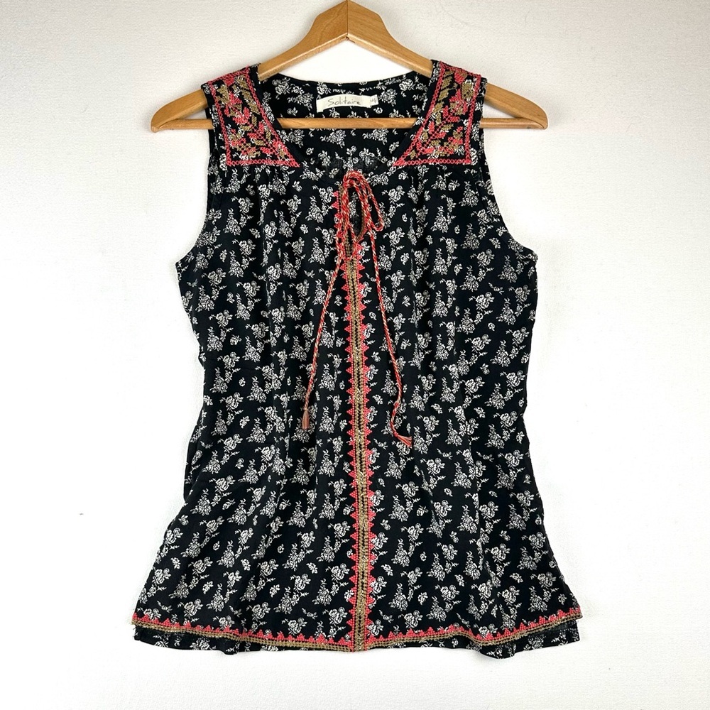 Solitaire Floral Print Embroidered‎ Tie Tank